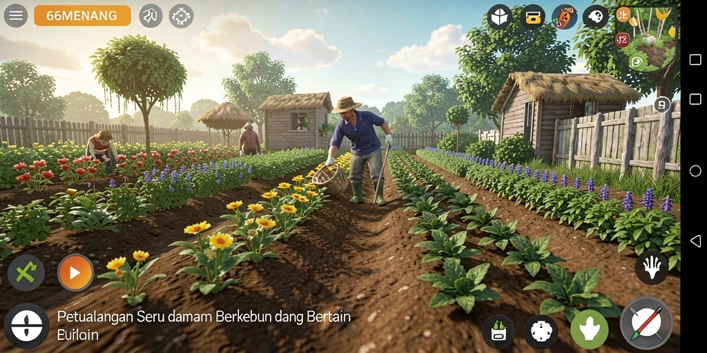 Tampilan screenshot 66MENANG yang menunjukkan aktivitas berkebun yang seru.