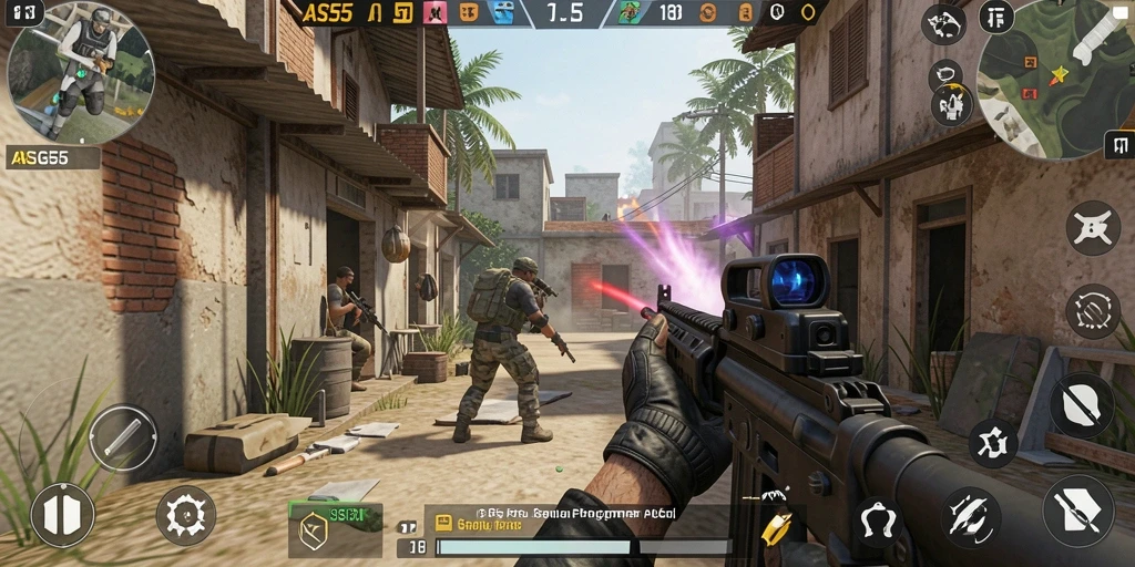 Tampilan menegangkan dari gameplay ASG55 saat aksi fps berlangsung.
