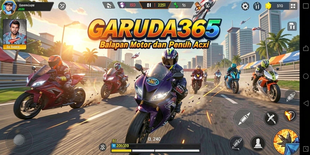 Tampilan utama GARUDA365 dengan balapan motor yang seru dan menegangkan.