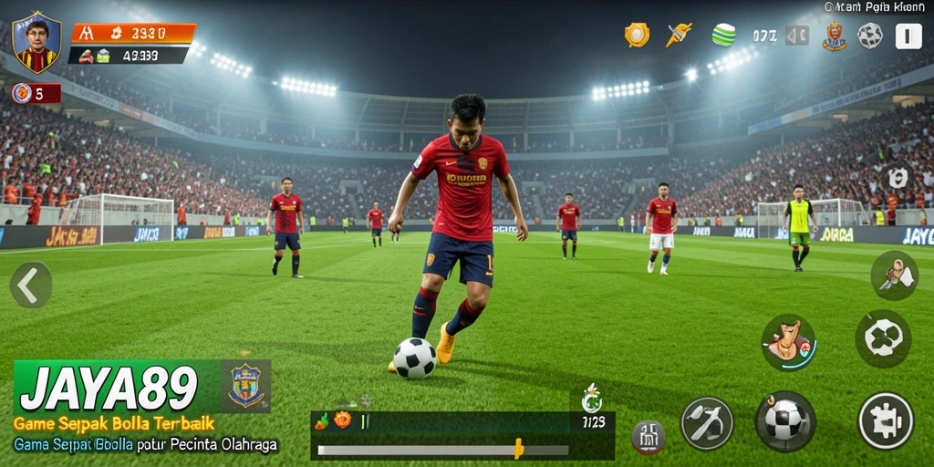 Tampilan gameplay intens dari JAYA89 menampilkan aksi sepak bola yang mendebarkan.
