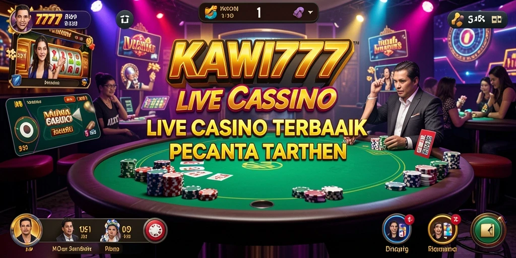 Screenshot utama KAWI777 menampilkan dealer live yang ramah dalam permainan kasino.