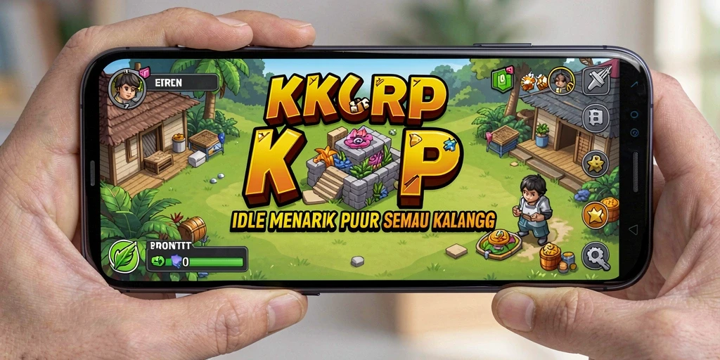 Tampilan gameplay KKRP dengan karakter yang mengumpulkan sumber daya secara otomatis.