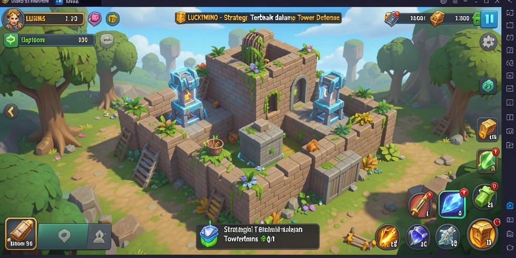 Tampilan gameplay menegangkan di LUCKYMINO dengan strategi Tower Defense.