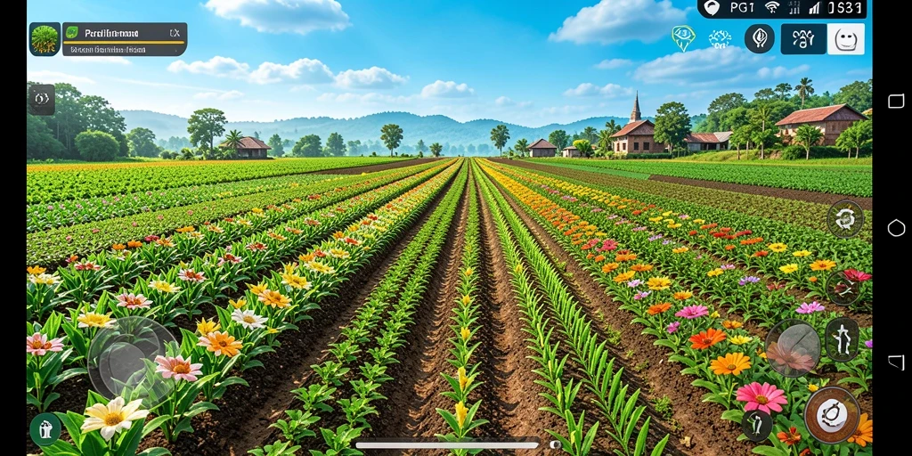 Screenshot gameplay PG11 menunjukkan peternakan yang penuh warna dan aktivitas menyeronokkan.