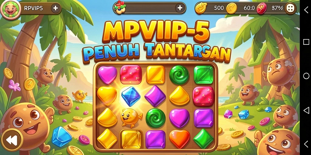 Tangkapan layar gameplay RPVIP5 yang menunjukkan aksi Match-3 yang seru.