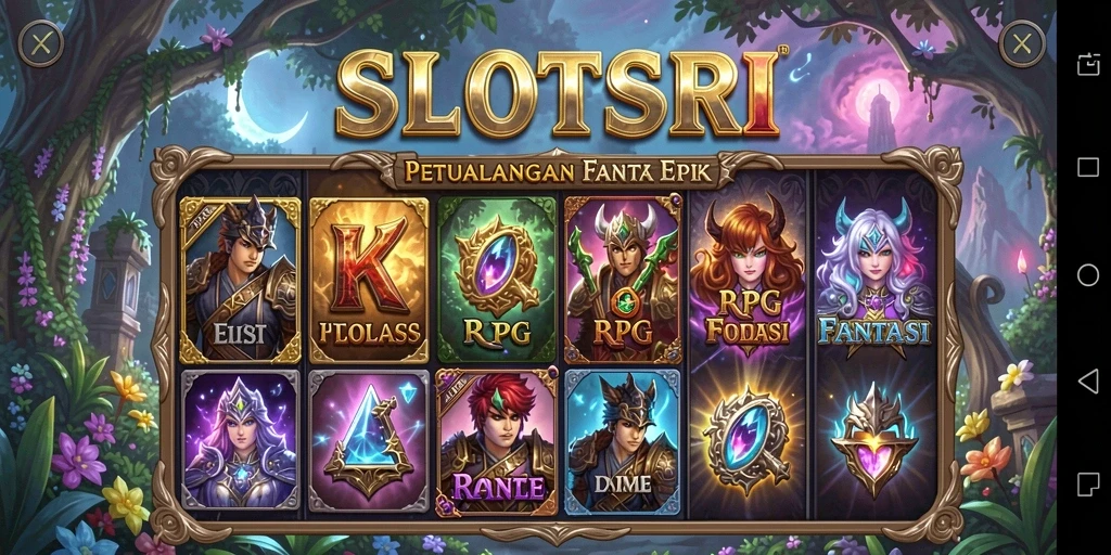 Screenshot gameplay SLOTSRI menampilkan aksi pertempuran yang seru dan dunia fantasi yang menakjubkan.