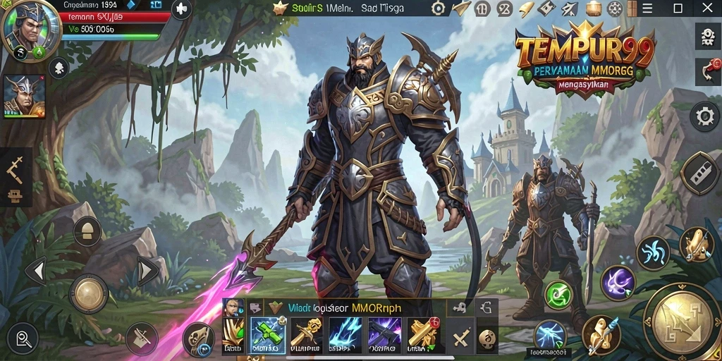 Tangkapan layar gameplay <strong>TEMPUR99</strong> menampilkan pertarungan epik antar pemain di arena.
