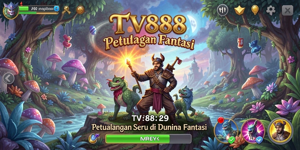 Tangkapan layar utama menampilkan aksi seru dan grafis menawan dari TV888.