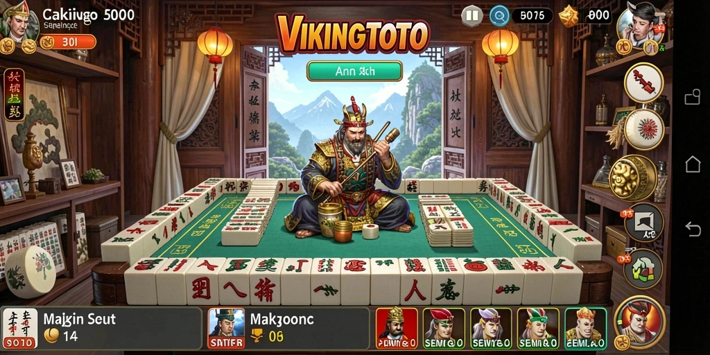Tampilan gameplay menegangkan di VIKINGTOTO dengan ubin Mahjong.